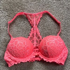Victorias Secret PINK The Date Lace Racerback Push Up Bra in Coral Pink
